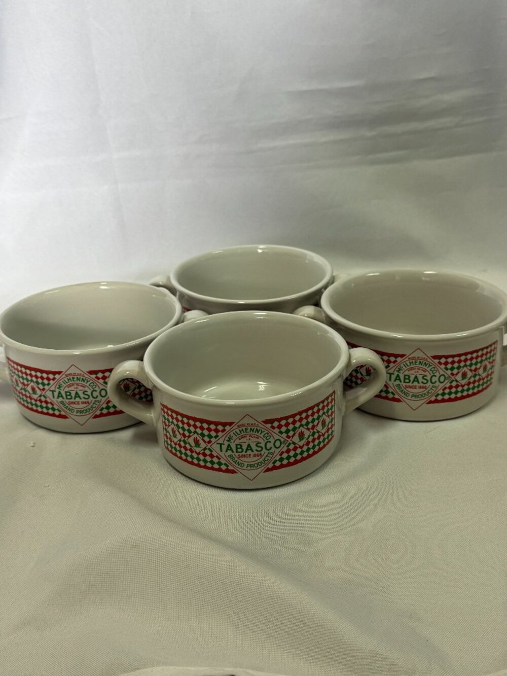 Set of 4 Houston Harvest White TOBASCO soup bowls